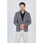 Frappoli Vegas Erkek Bordo-Mavi Ekose Polyester Kumaşlı Spor Blazer Ceket