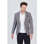 Frappoli Vegas Erkek Siyah-Bordo Ekose Polyester Kumaşlı Spor Blazer Ceket