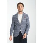 Frappoli Vestore Erkek Açık Lacivert Ekose Slim Fit Mono Yaka Spor Blazer Ceket - 6 Drop - 54