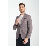 Frappoli Vestore Erkek Bordo Ekose Slim Fit Mono Yaka Spor Blazer Ceket