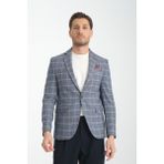 Frappoli Vestore Erkek Lacivert Ekose Slim Fit Mono Yaka Spor Blazer Ceket - 50 - 6 Drop