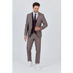 Frappoli Vitale Erkek Bordo-Gri Polyester Kumaşlı Ceket+Pantolon+Yelekli Slim Fit Takim Elbise
