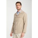 Frappoli Vitanes Erkek Bej Overshirt Esneyen Kumaş Baharlık Trenç Ceket-Mont