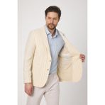Frappoli Vitao Erkek Açık Bej Italyan Çizgili Keten Karışımlı Ilkbahar-Yazlık Blazer Ceket - 48 - 6 Drop