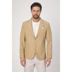 Frappoli Vitao Erkek Bej Italyan Çizgili Keten Karışımlı Ilkbahar-Yazlık Blazer Ceket - 58 - 6 Drop
