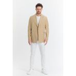 Frappoli Vitao Erkek Bej Italyan Çizgili Kruvaze Yarım Astarlı Slim Fit Spor Blazer Ceket - 48 - 6 Drop