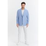 Frappoli Vitao Erkek Bej Italyan Çizgili Kruvaze Yarım Astarlı Slim Fit Spor Blazer Ceket - Buz Mavi - 58 - 6 Drop