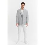 Frappoli Vitao Erkek Bej Italyan Çizgili Kruvaze Yarım Astarlı Slim Fit Spor Blazer Ceket - Gri - 50 - 6 Drop