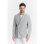 Frappoli Vitao Erkek Gri İtalyan Çizgili Kruvaze Yarım Astarlı Slim Fit Spor Blazer Ceket