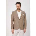 Frappoli Vitao Erkek Kahve Italyan Çizgili Keten Karışımlı Ilkbahar-Yazlık Blazer Ceket - 50 - Kahverengi - 6 Drop