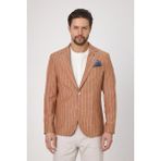 Frappoli Vitao Erkek Kiremit Italyan Çizgili Keten Karışımlı Ilkbahar-Yazlık Blazer Ceket - 54 - 6 Drop