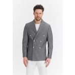 Frappoli Vitao Erkek Siyah İtalyan Çizgili Kruvaze Yarım Astarlı Slim Fit Spor Blazer Ceket