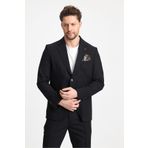 Frappoli Wilson Erkek Siyah Pamuk Karışımlı Serin Tutan Yazlık Kumaş Slim Fit Yarım Astarlı Spor Blazer Ceket