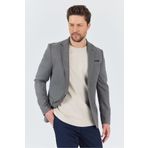 Frappoli Zenova Erkek Koyu Lacivert-Gri Dokulu Poliviskon Kumaş Dar Kesim Slim Fit Spor Blazer Ceket