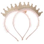 FRCOLOR 2 Adet Taç Saç Tokası Inci Taç Kız Doğum Günü Bandı Bebek Doğum Günü Tacı Küçük Kız Saç Bantları Parıltılı Dantel Fırfırlı Kafa Bandı Doğum Günü Partisi Bandı Çocuk Plastik Prenses