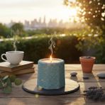 Free And Art El Yapımı Beton Kapta %100 Organik Soya Wax Mum Parafinsiz, Dekoratif & Doğal Tasarım - Turkuaz