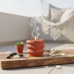 Free And Art Premium Beton Kaplı Soya Wax Mum Organik, Kokusuz, Çok Amaçlı & Pastel Renk - Turuncu