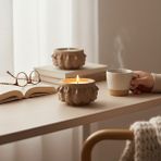 Free And Art Sanatsal Yüz Figürlü Beton Kap %100 Doğal Soya Wax Kokusuz Mum El Yapımı Dekoratif Tasarım - Kahverengi