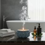 Free And Art Sanatsal Yüz Figürlü Beton Kap %100 Doğal Soya Wax Kokusuz Mum El Yapımı Dekoratif Tasarım - Turkuaz