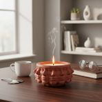 Free And Art Sanatsal Yüz Figürlü Beton Kap %100 Doğal Soya Wax Kokusuz Mum El Yapımı Dekoratif Tasarım - Turuncu