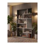 Free Home Premium MDF Vera Modern Kitaplık - Antrasit Beyaz Detaylı Dekoratif Raf Ünitesi Ofis ve Ev Kitaplığı
