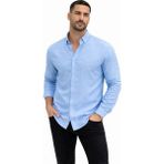 Freedom Erkek Keten Kumaş Oversize Uzun Kollu Rahat Kalıp Gömlek - Açık Mavi - 2XL