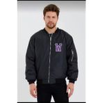 Freedom Wild One Baskılı Bomber Mont – Panter Desenli, Fermuarlı, Kapitone Astarlı Ceket - Siyah - - XL
