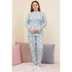 FREEİSTA Gri-yeşil Büyük Beden Desenli Pijama Takımı Gri-Yeşil 3XL