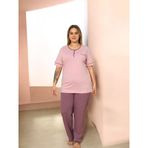 Freeista Gül Kurusu Büyük Beden Pijama Takımı Puantiyeli Kısa Kollu Penye Kadın 3XL