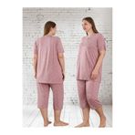 FREEİSTA Gülkurusu Bermuda Pijama Takımı Çiçek Desen Likralı Viskon Gül Kurusu 3XL