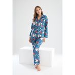 FREEİSTA Mavi İpek Saten Desenli Pijama Takımı Mavi L