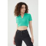 FREEİSTA Yeşil Polo Yaka Crop Bluz Yeşil XL