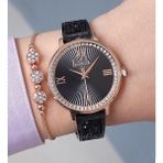 Freelook Bileziği Taşlı Siyah/rose Gold Kadın Kol Saati + Zirkon Taşlı Bileklik - Siyah - Rose
