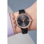 Freelook Bileziği Taşlı Siyah/Rose Gold Kadın Kol Saati + Zirkon Taşlı Bileklik