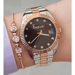 Freelook Kahverengi Kadran Rose Gold/metalik Kadın Kol Saati + Zirkon Taşlı Bileklik - Gri - Rose