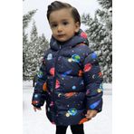 freemen Erkek Çocuk Polarlı Kapüşonlu Gezegen Yıldız Desenli Kışlık Şişme Mont & Kaban & Parka