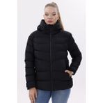 Freemen Kadın Kapüşonlu Polarlı Kürklü Su Geçirmez Rüzgara Dayanıklı Şişme Mont Kaban Parka - 2XL - Siyah