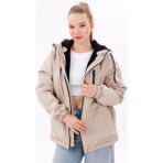 Freemen Kadın Kürklü Su ve Rüzgar Geçirmez Kapüşonlu Kışlık Mont & Kaban & Parka - 2XL - Taş