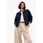 Freemen Kadın Oversize Basic Gabardin Mevsimlik Polo Yaka Ceket - XL - Lacivert
