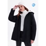 freemen Kadın Siyah Beli Lastikli Cebi Kürklü Su ve Rüzgar Geçirmez Kapüşonlu Mont