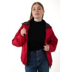 Freemen Spor Kadın Kapüşonlu Su ve Rüzgar Geçirmez Cepli Içi Astarlı Oversize Mevsimlik Yağmurluk - Kırmızı - XL