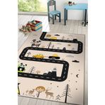 Frenda Home 100x200 cm Krem Yol Desenli Kaymaz Deri Taban Yıkanabilir Çocuk Oyun Halısı