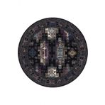 Frenda Home 140x140 cm Siyah Kilim Desen Pamuk Taban Dijital Baskılı Yuvarlak Halı
