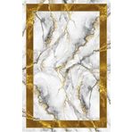 Frenda Home Çerçeveli Mermer Desen Kaymaz Deri Taban Dekoratif Kahve 80x200 cm Salon Halı