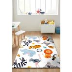 Frenda Home Hayvanlar Alemi Desenli Kaymaz Deri Taban Anaokulu Ve Kreş Halısı Beyaz 200x290