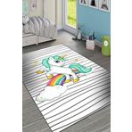 Frenda Home Unicorn Desenli Kaymaz Deri Taban Beyaz 80x200 Çocuk Odası Halısı