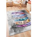 Frenda Home Yaprak Desen Pamuk Taban Baskılı Gri 80x200 cm Salon Halı