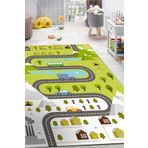 Frenda Home Yol Desenli Yeşil Kaymaz Deri Taban Oyun Yeşil 80x150 cm Salon Halı