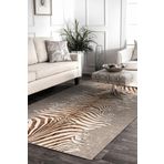 Frenda Home Zebra Desen Kaymaz Deri Taban Bej 80x200 cm Salon Halı