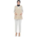 Fresh Moda Düğmeli Krem Merserize Yelek - 2XL